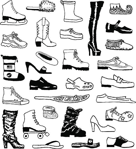 schuh und kritzeleien - saddle shoes stock-grafiken, -clipart, -cartoons und -symbole