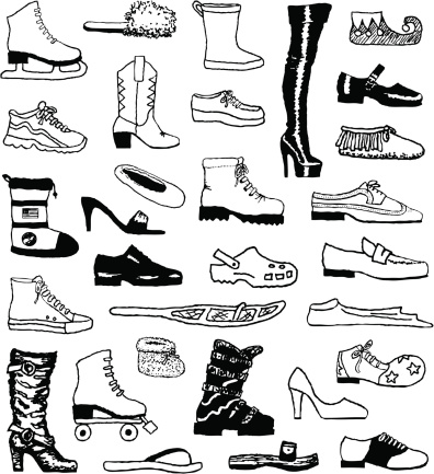 A variety of shoes in a doodle style.