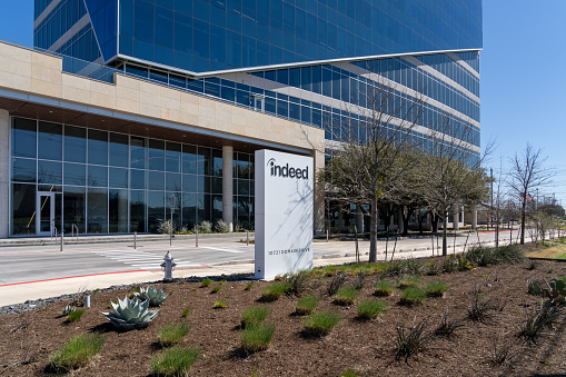 Austin,  Texas,  USA - March 18, 2022:Indeed headquarters in Austin,  Texas,  USA. Indeed is an American worldwide employment website for job listings.