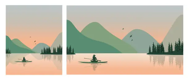 Vector illustration of Set of backgrounds river, view, nature, package design