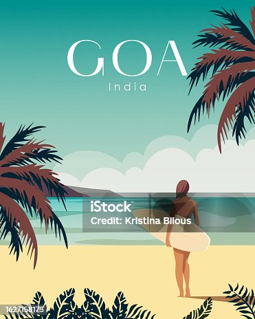 istock Shanti Beach, Goa, India travel poster 1627158175