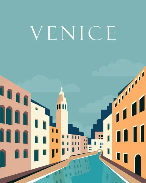 Vector illustration of Venice travel poster Europe