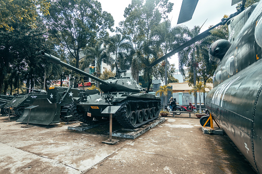 saigon, vietnam. 20th june, 2023: military vehicles of the vietnam war museum in saigon