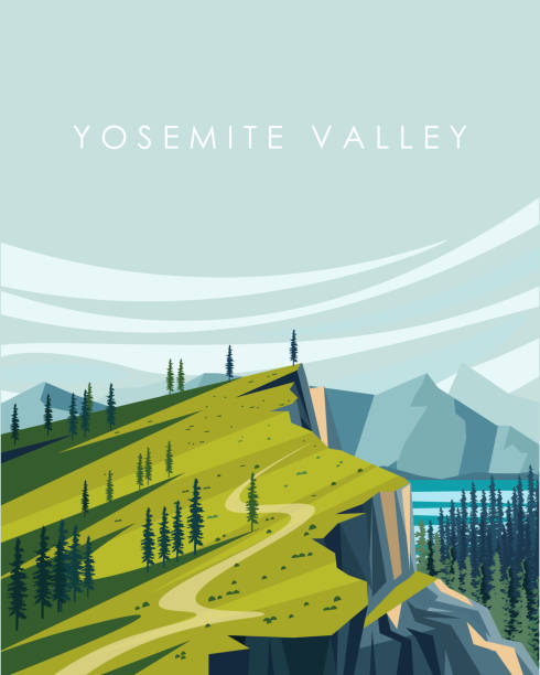 yosemite valley usa reiseplakat - yosemite valley stock-grafiken, -clipart, -cartoons und -symbole