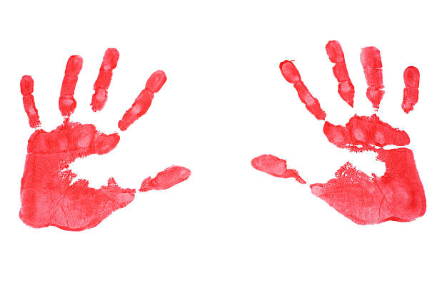 handprints - fingerprint thumbprint identity red imagens e fotografias de stock