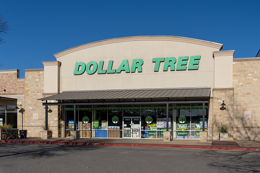 Austin, Texas, USA - March 18, 2022: A Dollar Tree store in Austin, Texas, USA. Dollar Tree, Inc. is an American multi-price-point chain of discount variety stores.