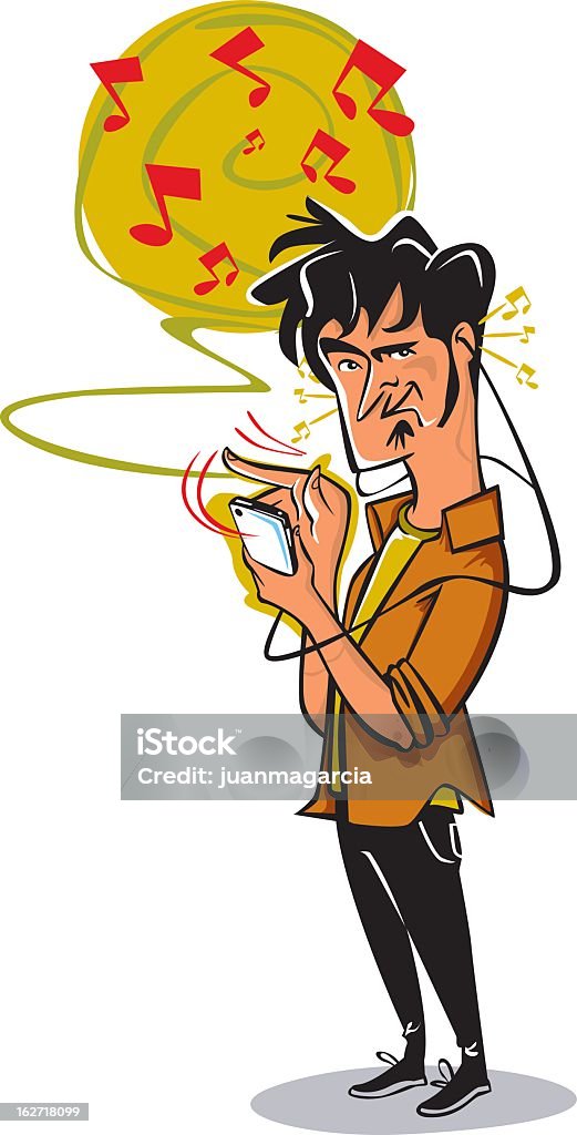 Homme utilisant un iPhone pour écouter de la musique - clipart vectoriel de Activité de loisirs libre de droits