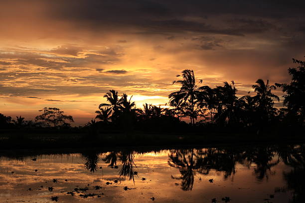 orange sunset in Bali stock photo