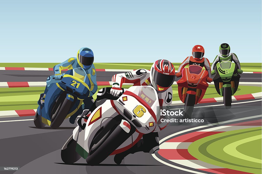 Graphic Illustration Of 4 Motorcycle Racers On A Track Stock Illustration -  Download Image Now - iStock