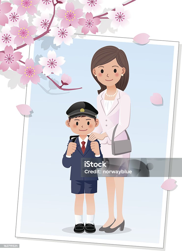Мать и сын в cherryblossom дерево - Векторная графика Апрель роялти-фри
