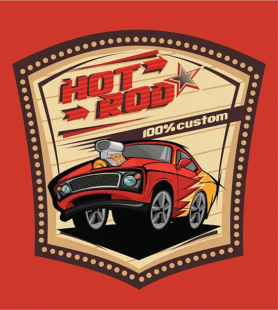 Vector illustration of Hot rod car on the road poster