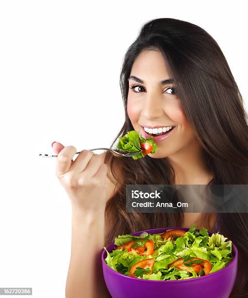 Woman Eating Salad Stock Photo - Download Image Now - Adult, Beautiful People, Beautiful Woman