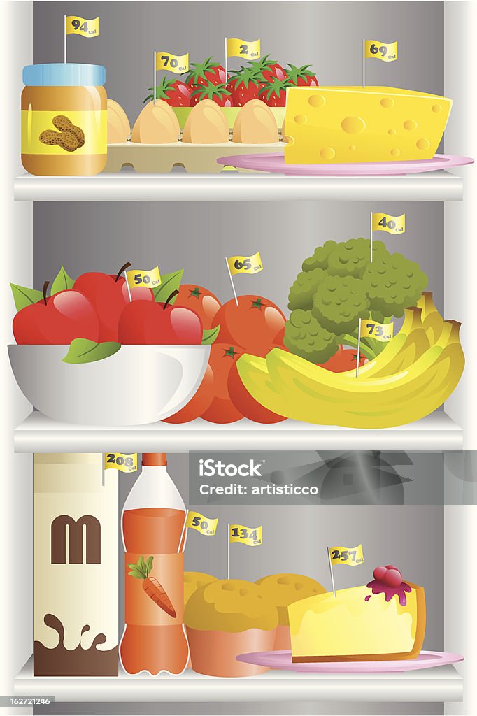 Alimentos no frigorífico - Royalty-free Frigorífico arte vetorial