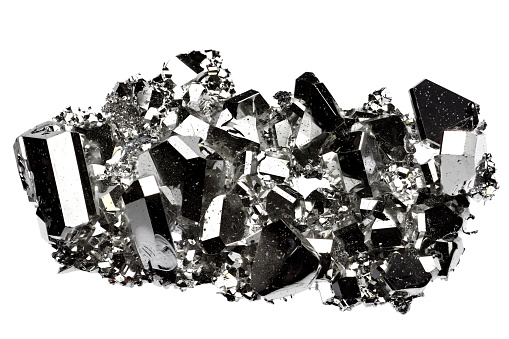 99.99% fine ruthenium crystal grown by vapour deposition isolated on white background