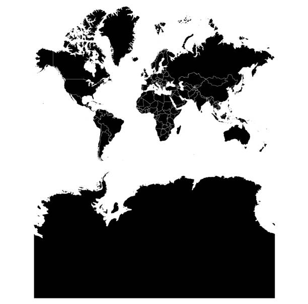 istock World with Antarctica Map vector black silhouette with High detailed including black and white outline on white background 1627219232