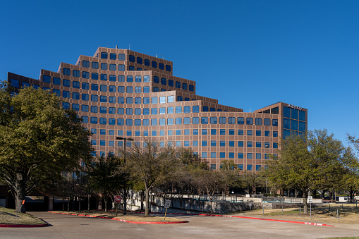 Addison, Texas, USA - March 19, 2022: Mary Kay corporate headquarters in Addison, Texas, USA.  Mary Kay Inc. is an American privately owned multi-level marketing company.