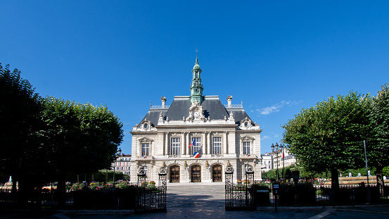 Levallois-Perret, France - August 20, 2023: Exterior view of the city hall of Levallois-Perret, a town located in the Hauts-de-Seine department in the Île-de-France region, northwest of Paris