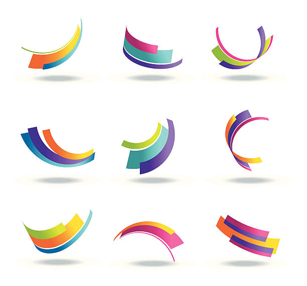 Abstract 3d icon set with colorful ribbon elements Abstract 3d icon set with colorful ribbon elements isolated on background graphic swirl pattern stock illustrations