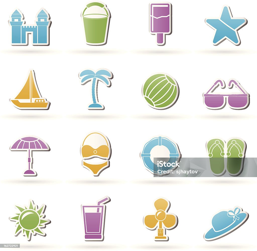 Plaża, morze i wakacje ikony - Grafika wektorowa royalty-free (Alkohol - napój)