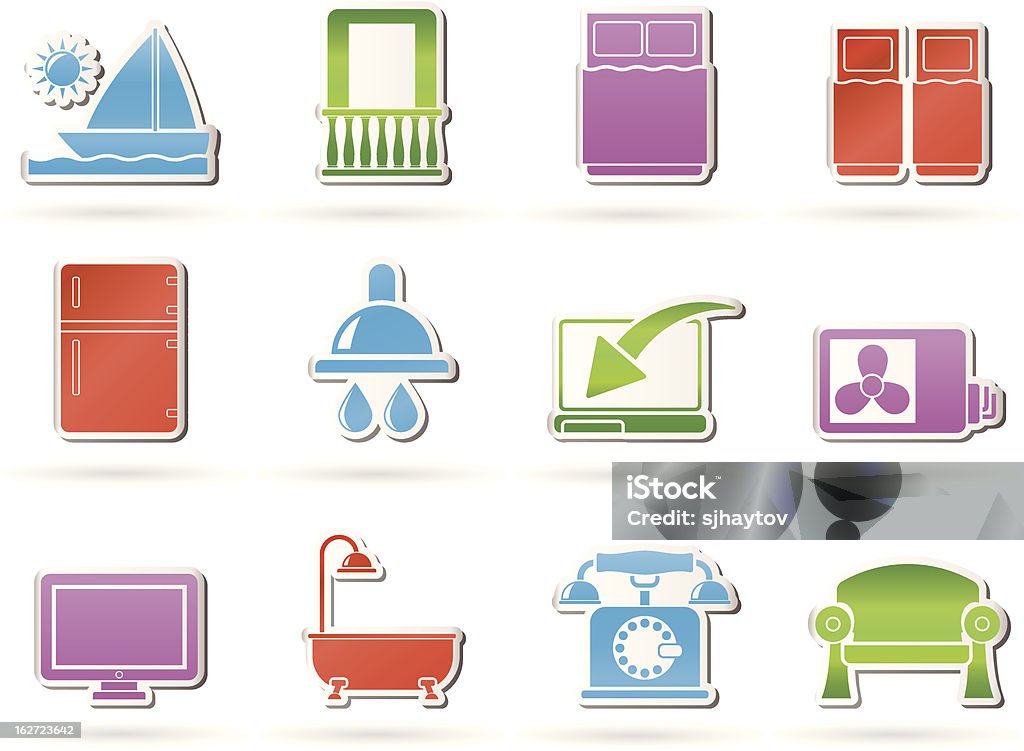 Hotel and motel room facilities icons Hotel and motel room facilities icons - vector icon set Air Conditioner stock vector