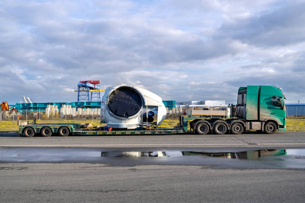 Cuxhaven, Germany - October 26, 2020: heavy haulage truck with wind turbine rotor component