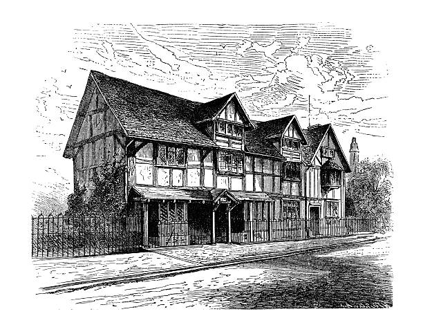 셰익스피어 출생지-앤틱형 조각 (xxxl) - stratford upon avon william shakespeare england house stock illustrations