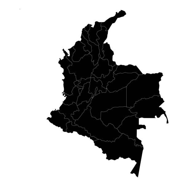 ilustraciones, imágenes clip art, dibujos animados e iconos de stock de mapa de colombia vectorial silueta negra con alto detalle incluyendo contorno blanco y negro sobre fondo blanco - colombia map