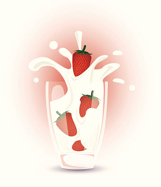 Strawberries and milk vector art illustration