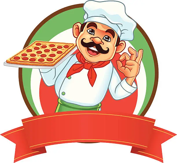 Vector illustration of Chef And Square Pizza Banner