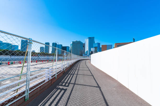 Narrow footpath surrounded with Safety Barriers