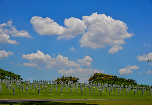 Graves of American Cemetery and Memorial in Manila, Philippines. Cemetery honors the American and allied servicemen who died in World War II.