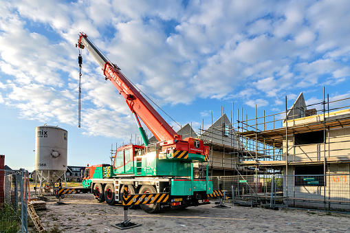 Almere, Netherlands - September 1, 2020: T. Pater b.v. mobile crane at building site