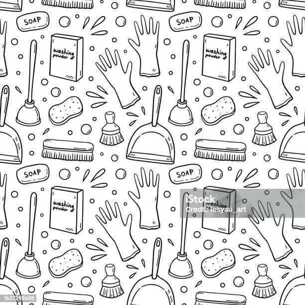 Seamless pattern with bath accessories - shampoo, rubber duck, loofah,  soap, cream, towel, toothpaste, toothbrush. Vector hand-drawn illustration  in doodle style. Perfect for print, wrapping paper. 10838704 Vector Art at  Vecteezy