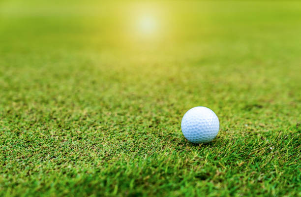 istock White Golf ball on  golf course in morning time with soft sunlight. 1627315172