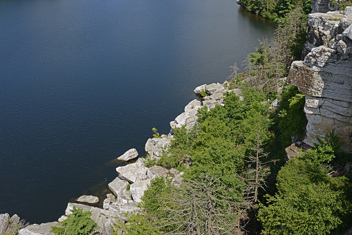 Minnewaska State Park Preserve located on Shawangunk Ridge in Ulster County, New York. Lake Minnewaska Rocky Shore