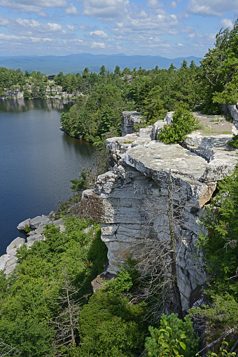 Minnewaska State Park Preserve located on Shawangunk Ridge in Ulster County, New York. Lake Minnewaska Cliffs