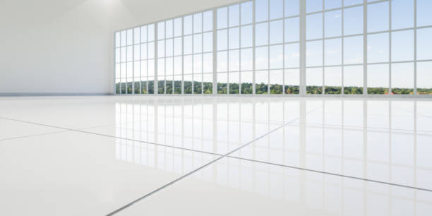 istock 3d rendering of white tile floor and empty room for background. 1627340188