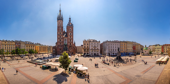 Krakow, Poland - June 25 2023: Krakow Old Town is the historic central district of Krakow, Poland. It is one of the most famous old districts in Poland today