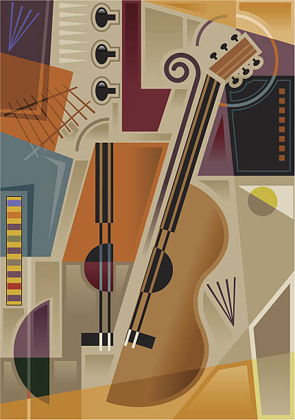 abstrakte cubist musik - guitar illustration and painting abstract pattern stock-grafiken, -clipart, -cartoons und -symbole