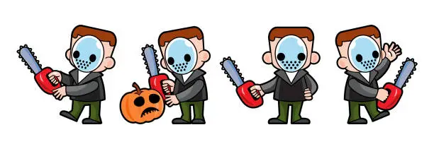 Vector illustration of Set of cute Murderer cartoon characters . Halloween concept . Isolate white background . Vector .