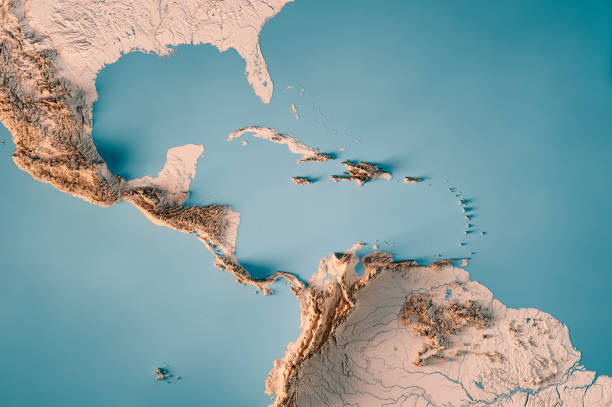istock Caribbean Sea Topographic Map Horizontal 3D Render Neutral 1627410734