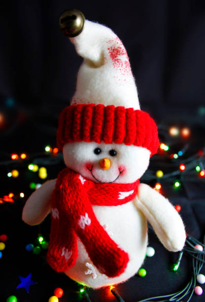 istock Snowman with hat, scarf and christmas lights 1627412918