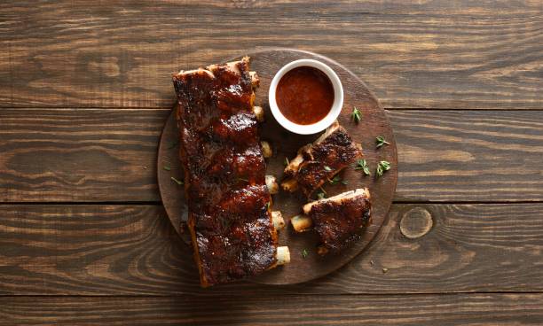 Barbecue pork ribs on cutting board