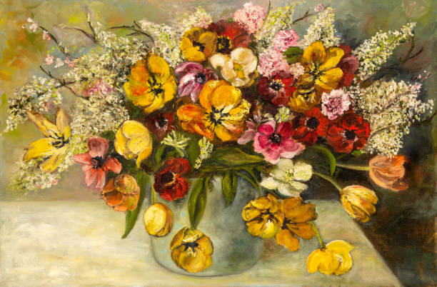 istock Flowers Bouquet in Vase Oil Painting 1627432992