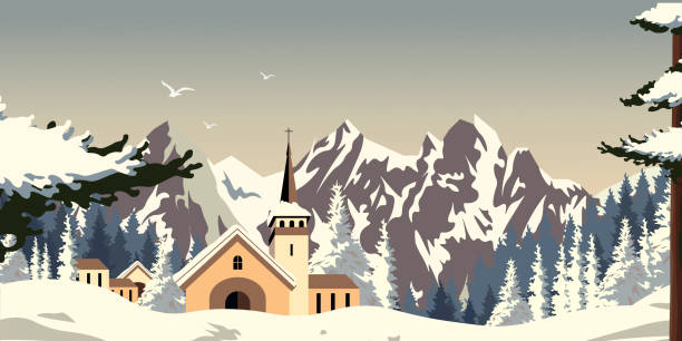 история путешествия в шамони - village snow winter france stock illustrations