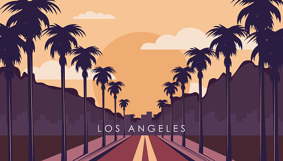 Travel poster. Los Angeles, California, USA. Design for postcard, banner, poster, website.