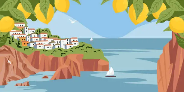 Vector illustration of Portofino backgraund lending page website card
