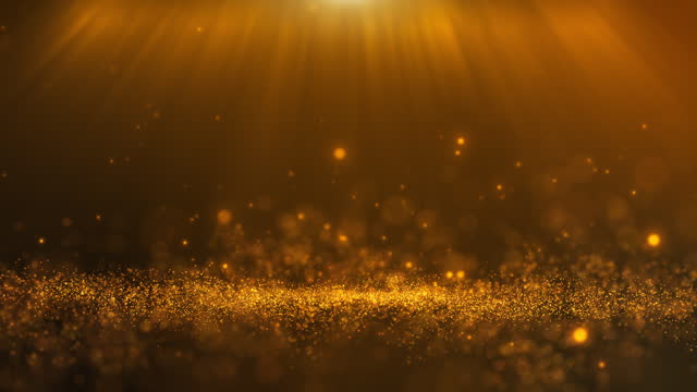 Seamless Loop, Glitter light gold particles stage and light shine background.