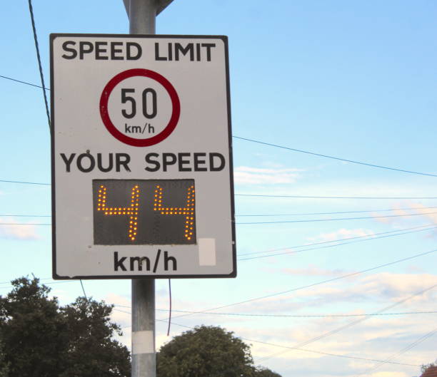 Car Speed Recorder Sign Against Blue Sky