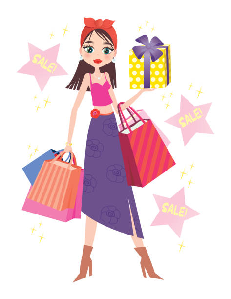 шоппинг - earring customer retail shopping stock illustrations